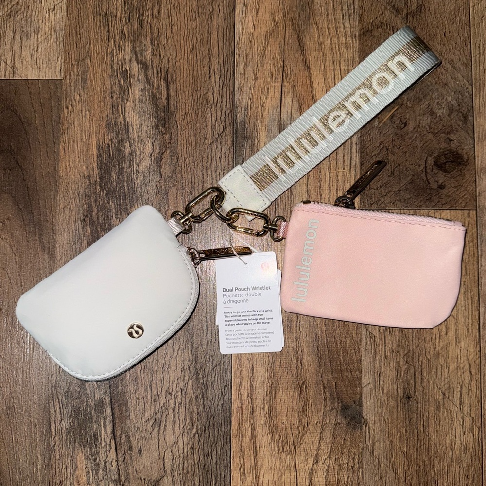 lululemon athletica Pink and White Key & Card Holder Set/ Dual pouch wristlet